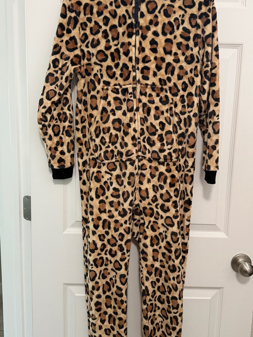 Kids Leopard Print Fuzzy One-Piece Pajamas